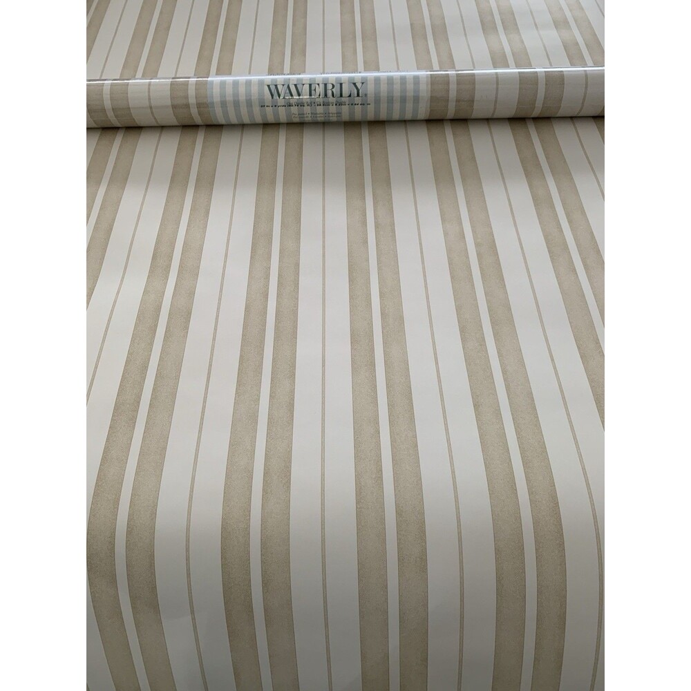 Waverly Wide Stripes Wallpaper Beige & Off White 5501400 27 In. x 9 Yds.